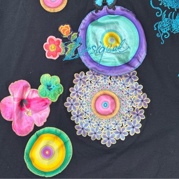 Desigual Y2K Sharkbite Hem Graphic Print Embellished Tunic Top Navy EU S US XS - Picture 8 of 11